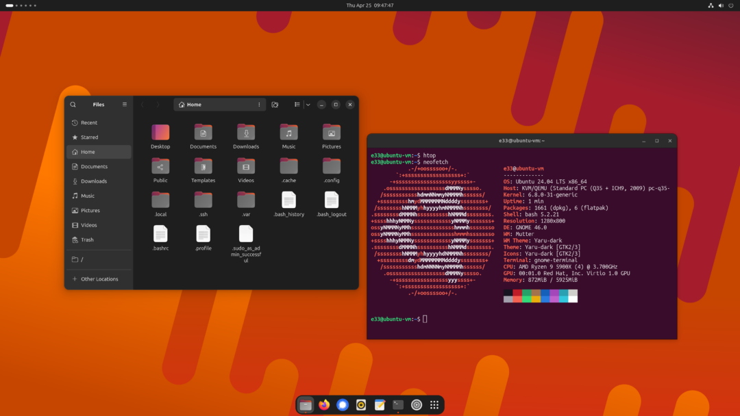 Screenshot of Ubuntu 24.04 LTS with Nautilus and Terminal apps open